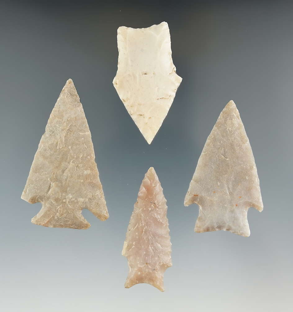 Set of four assorted points found in Texas, largest is 2 5/16".