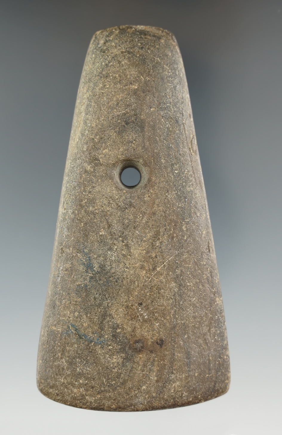 4" Adena Trapezoidal Pendant - Hardstone. Found in Harris Twp., Ottawa Co., Ohio.