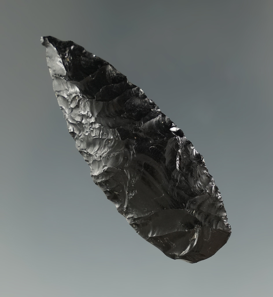 1 13/16" obsidian Cascade found in Oregon.  Ex. Jim Hogue collection.