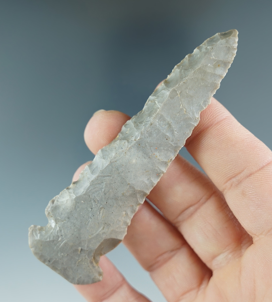 3 9/16" Hornstone Dovetail with steeply beveled edges found in Kentucky.