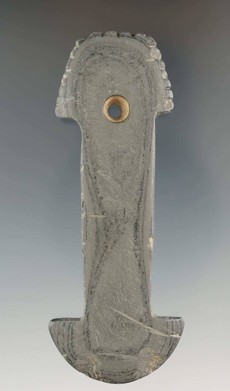 Unique style on this 4" Anchor/Shovel Pendant with a unique fringed top. Hamilton Co., OH.