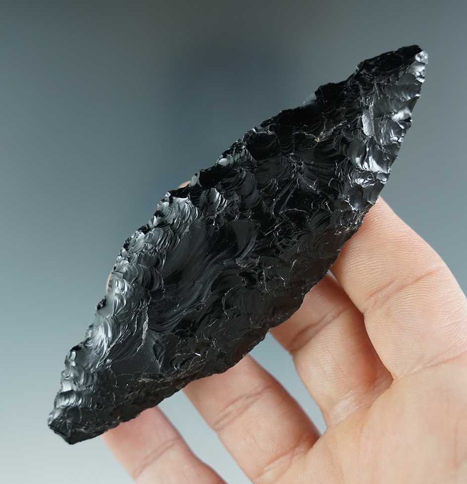 4 1/4" Parman made from obsidian found near Fort Rock, Christmas Valley, Oregon.