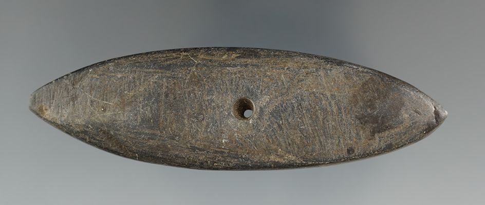 3 1/2" Mississippian Bi-Pointed Pendant made from Slate, found in Allen Twp., Darke Co., OH