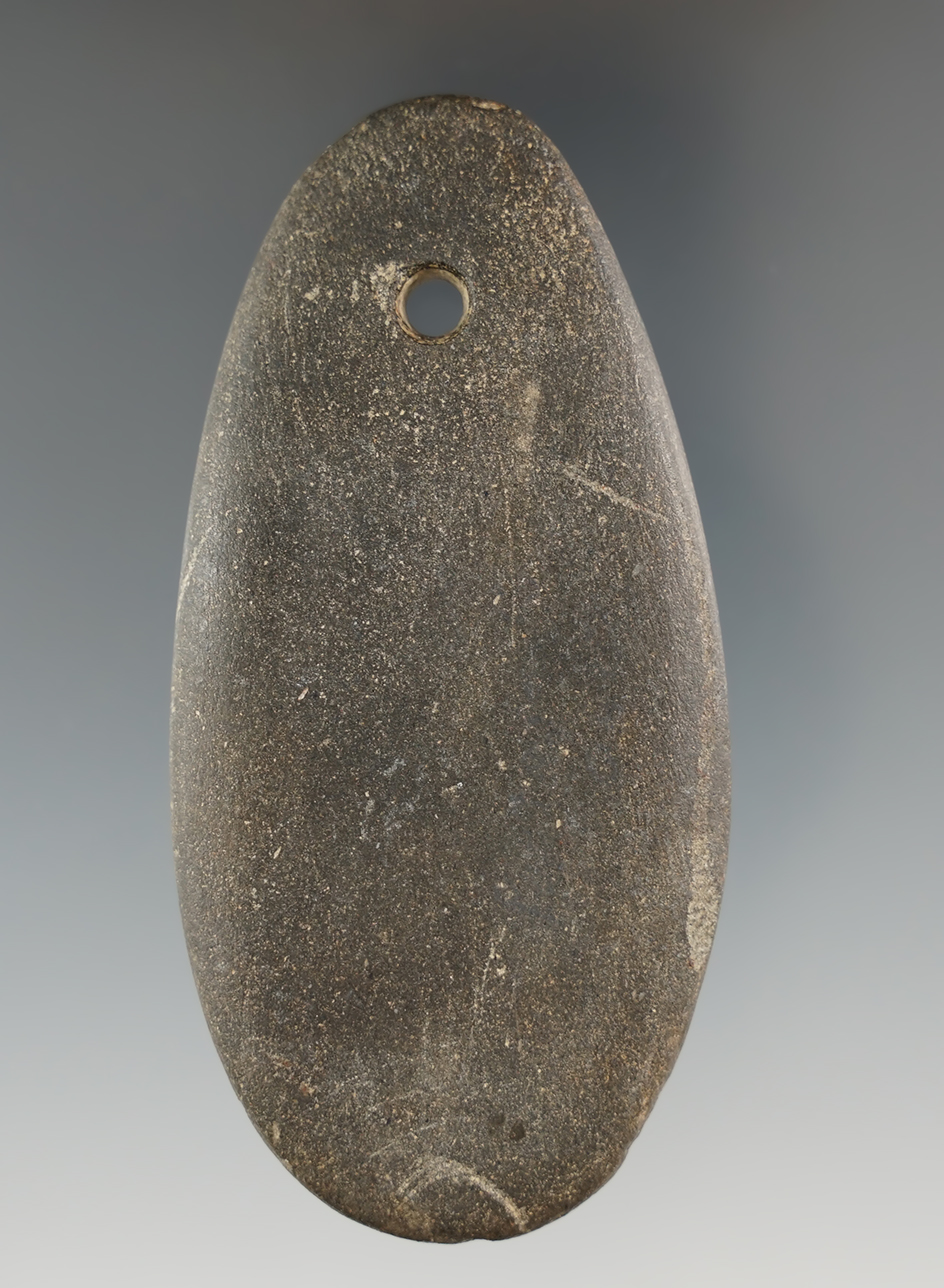 3 1/2" Adena Ovate Pendant made from Hardstone, found in Portage Co., Ohio.
