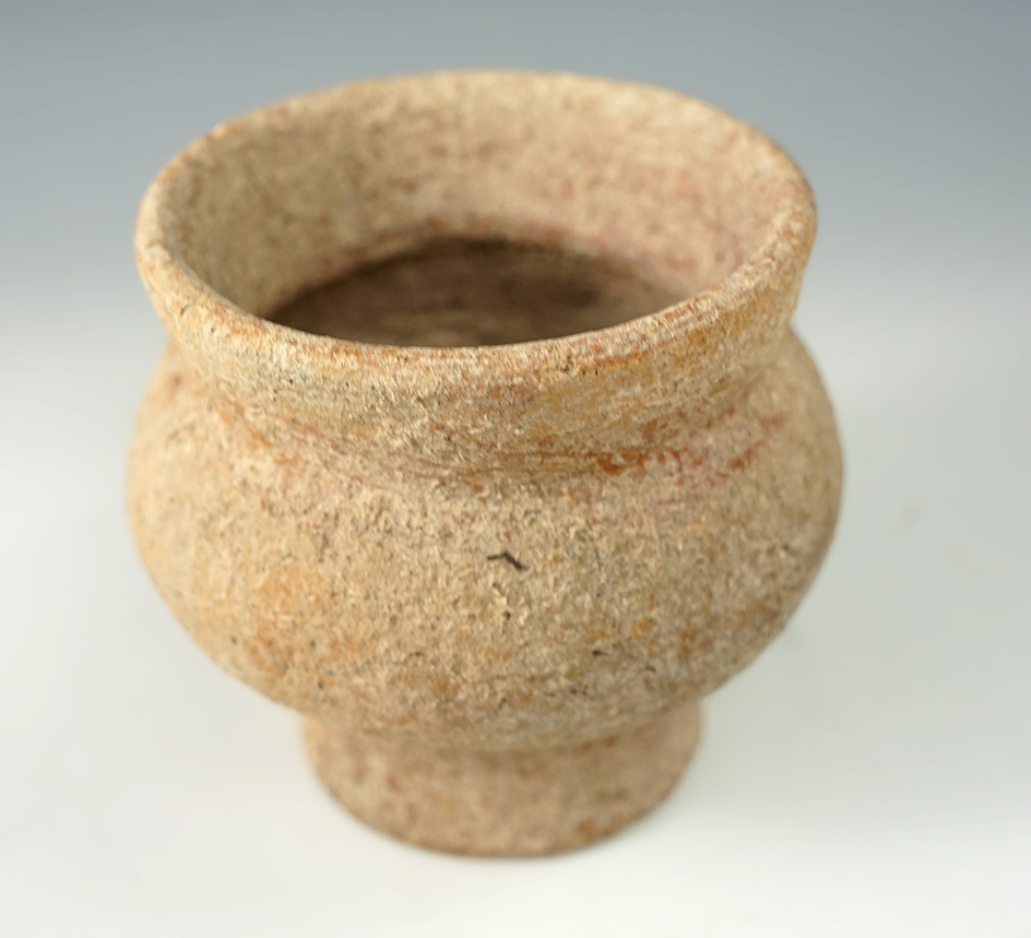 3 1/2" Ban Chang pedestal base pottery vessel recovered in Thailand