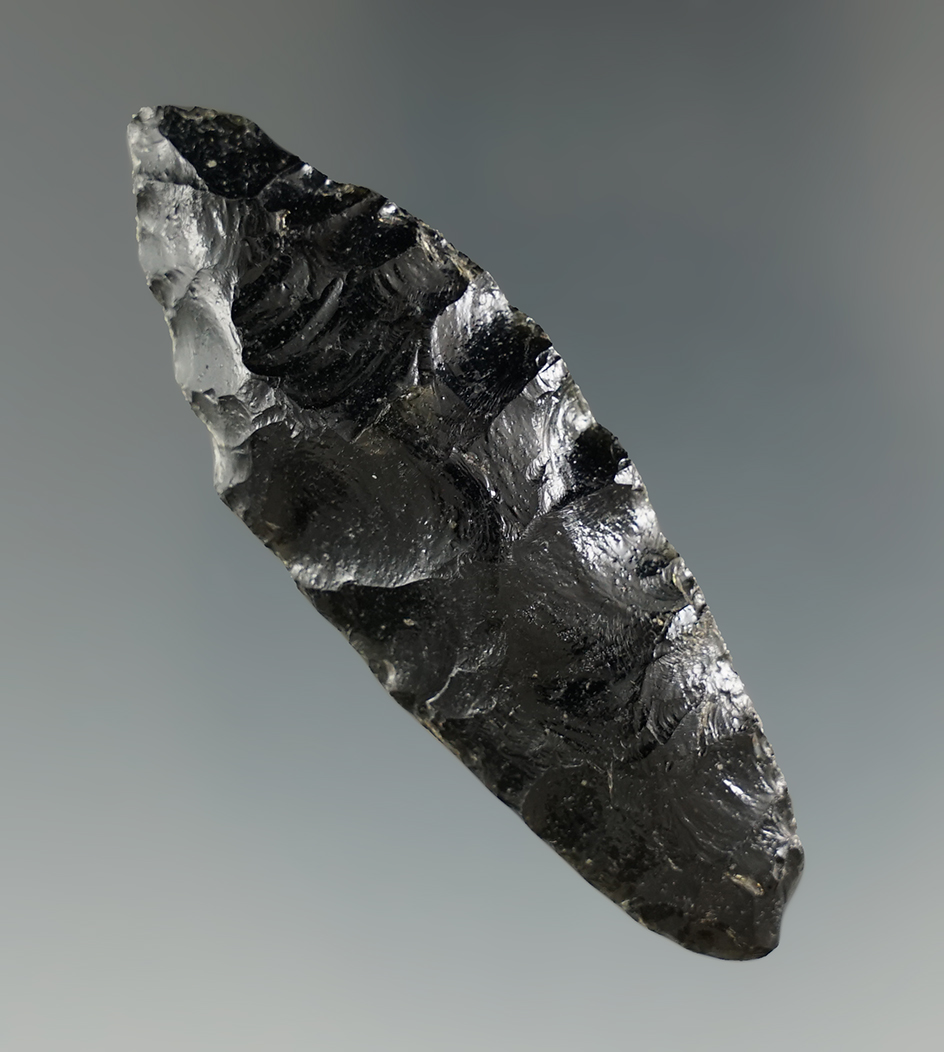 2 9/16" Paleo Haskett made from obsidian found in Warner Valley, Oregon.