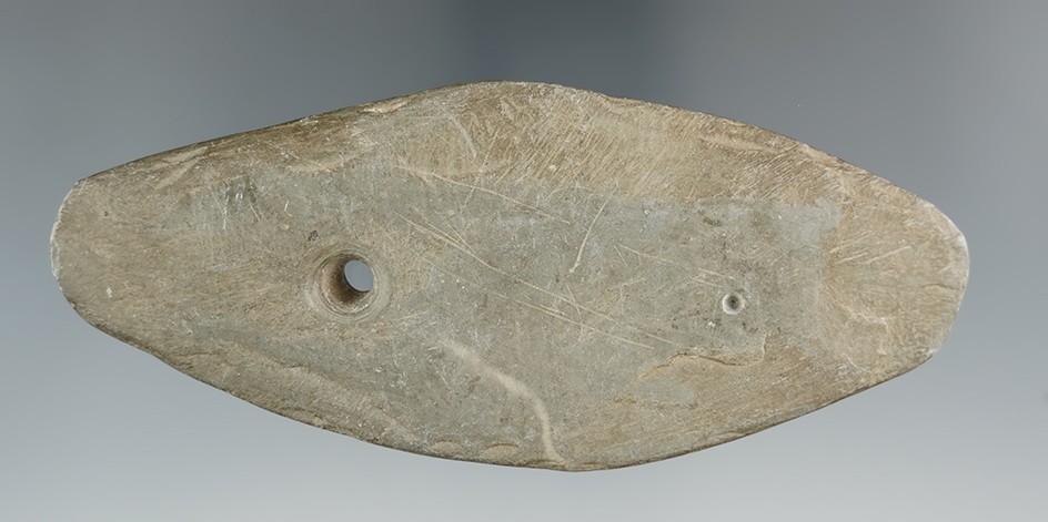 4 13/16" Hopewell Bi-Pointed Pendant made from tan gray Slate, Wood Co., Ohio.