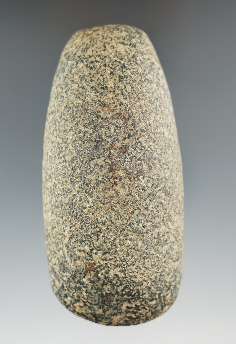3 7/8" Adena Adze, made of speckled granite. nice polished bit. Found in Paulding Co., Ohio.