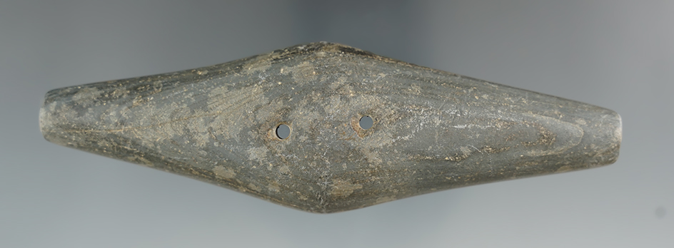 4 15/16" Adena Expanded Center Gorget made from Banded Slate, found in Miami Co., Ohio.