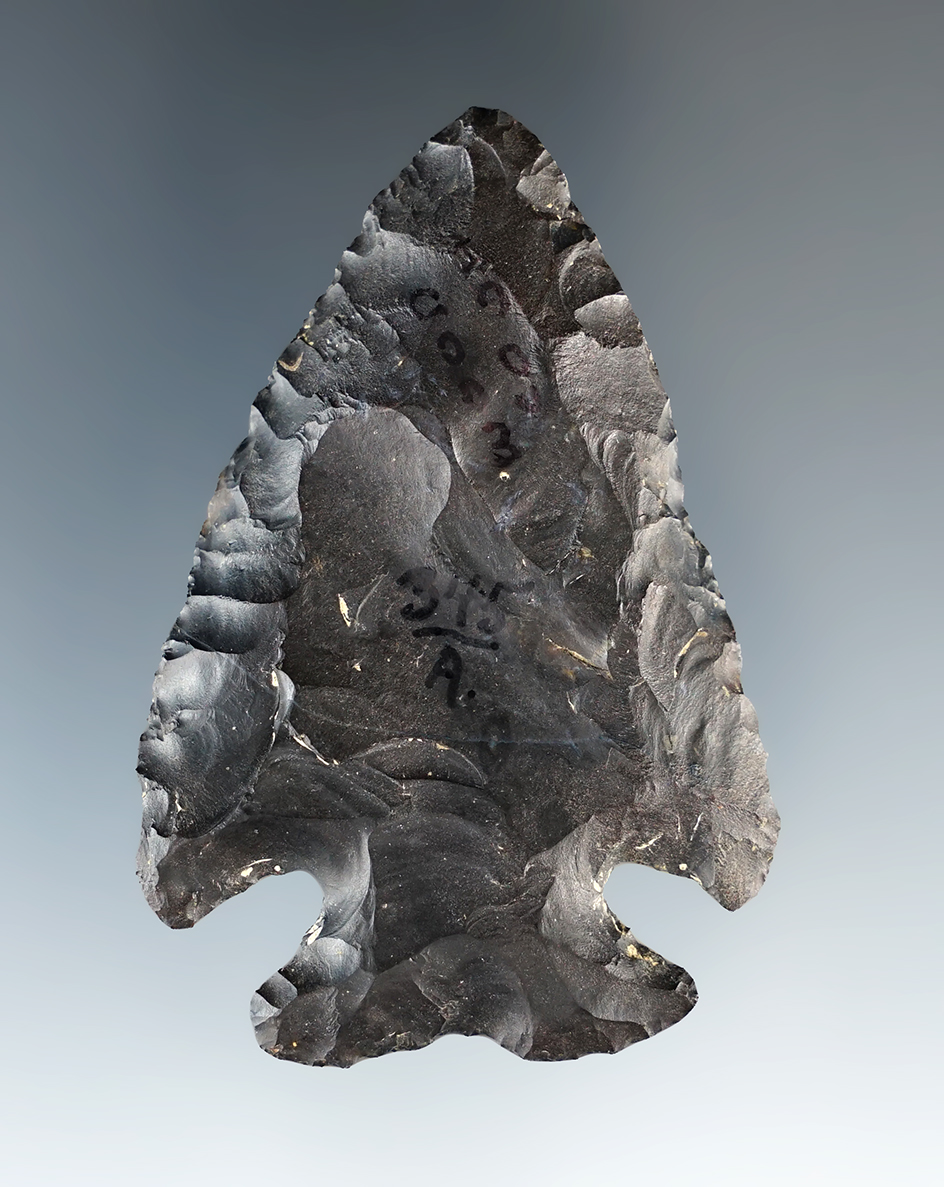 Well flaked 2 3/8" Notch Base Dovetail, Wood Co., Ohio.