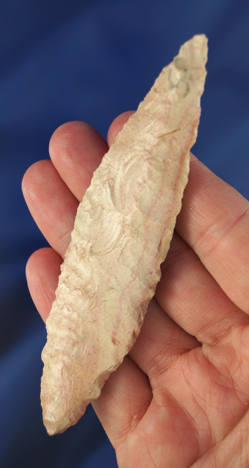 4 1/8" Bi-pointed Knife made from pink and cream Flint found near the Columbia River.