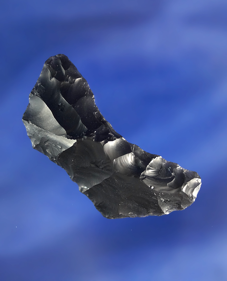 1 15/16" obsidian Paleo Butterfly Crescent found near Fort Rock Oregon.