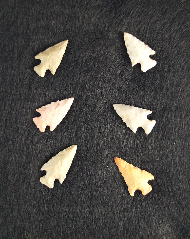 Set of six Rose Springs Corner Notched points found in the southwestern United States.