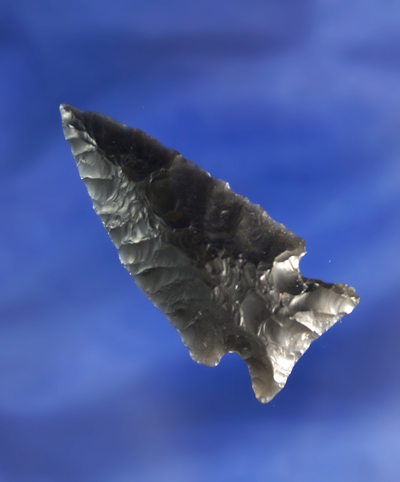 2 1/8" obsidian arrowhead with semi translucent edges found near Fort Rock Oregon.