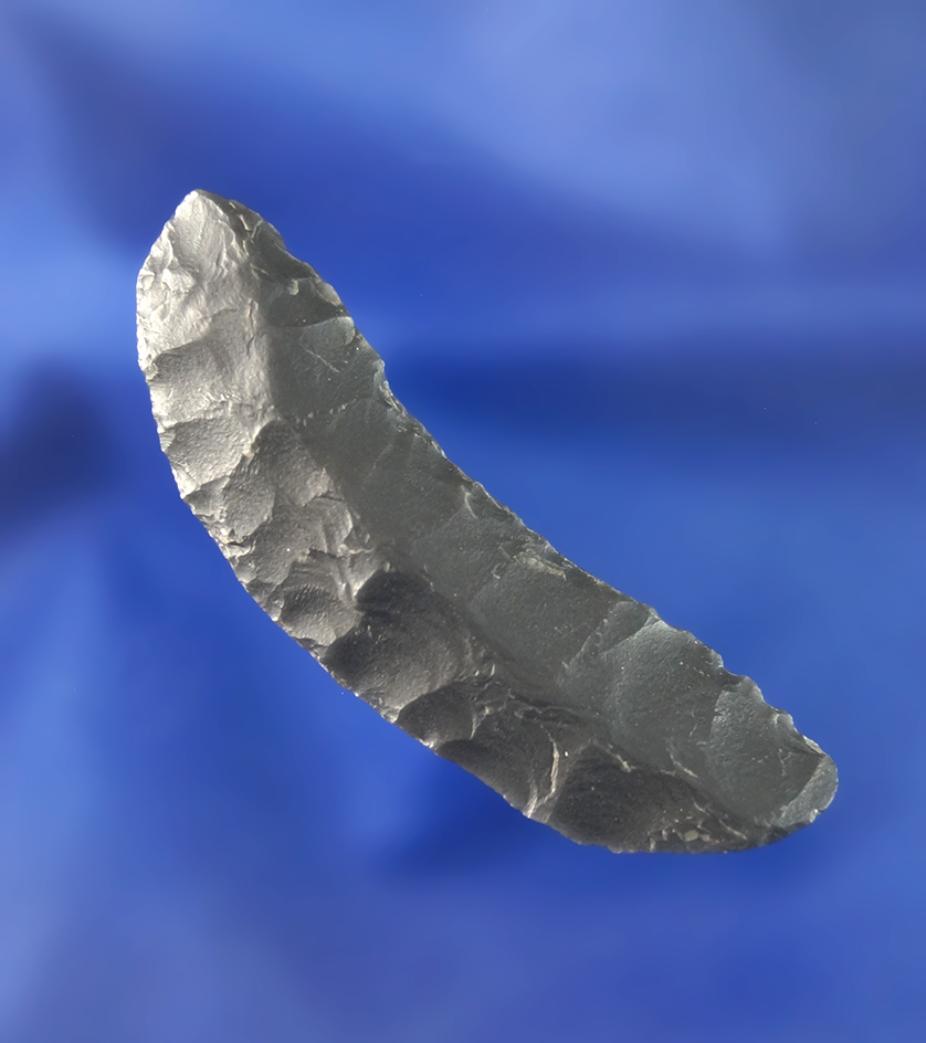 Excellent flaking 2 1/16" Paleo Crescent found in southeastern Oregon. Bennett COA.