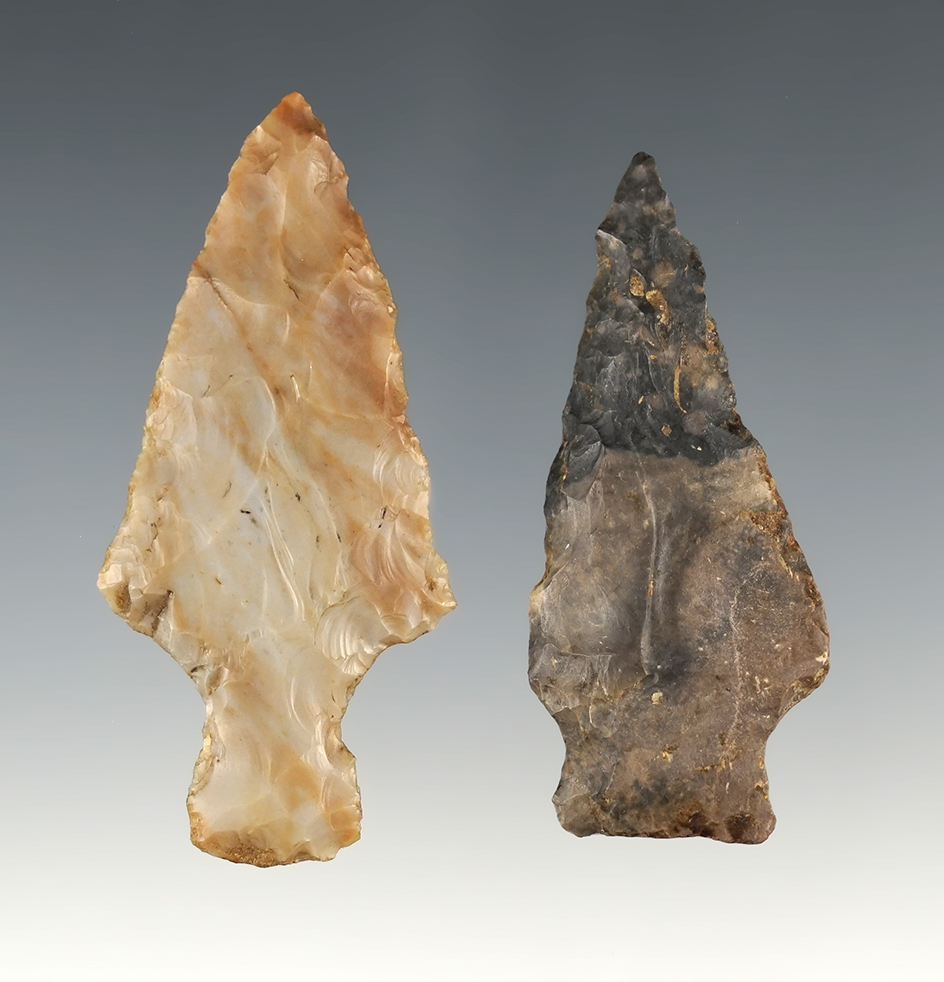 Two Ashtabula Points found in Knox  Co., Ohio. One is Flint Ridge Flint, 2 3/8".