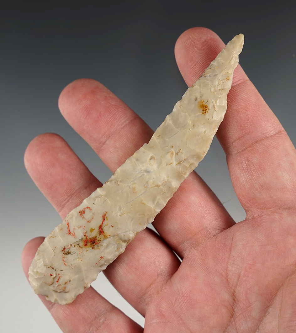 Unique 4 1/2" Curved Knife made from Flint Ridge. Found in Delaware Co., Ohio.