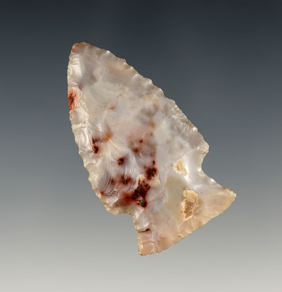 Fine 2" Hopewell point made from Flint Ridge flint. Found in Licking Co., Ohio. Ex. Shaun Place.