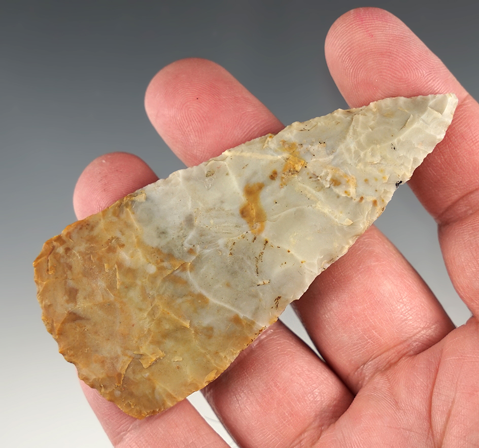 3 9/16" Hopewell Blade made from nicely patinated Flint Ridge flint. Found in Scioto Co., Ohio.