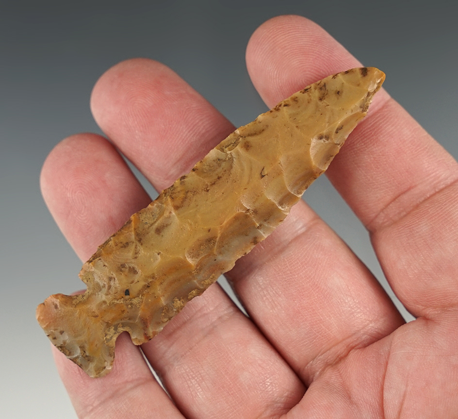 Uniquely styled Carter Cave Flint dart point found in Hamilton County Ohio.