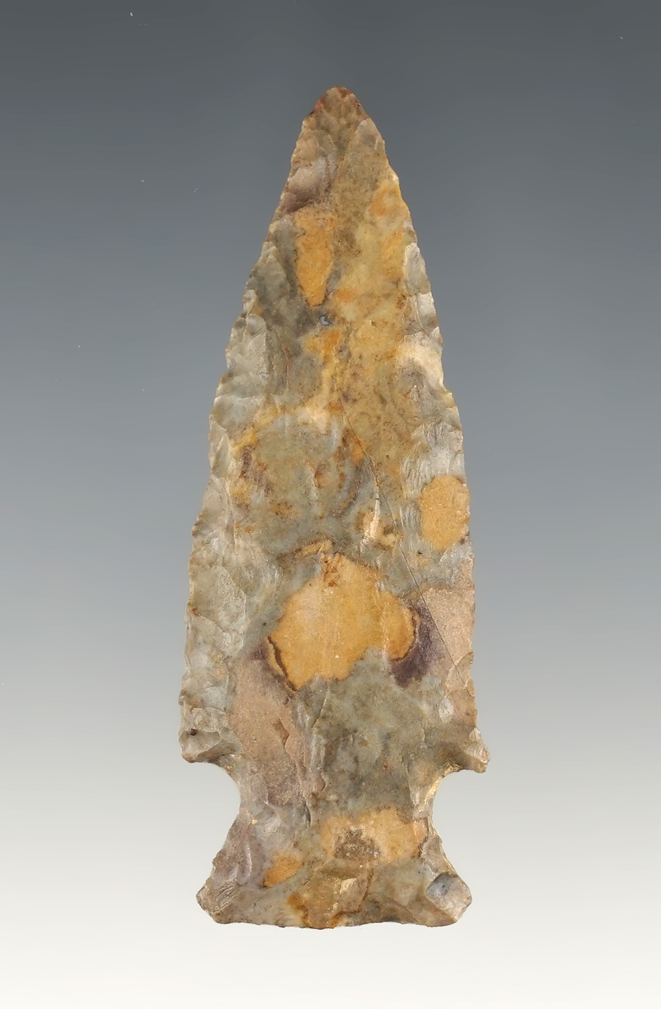 2 1/4" Hopewell found in Crawford Co., Ohio. Made from nicely mottled chert. Ex. Crestline.
