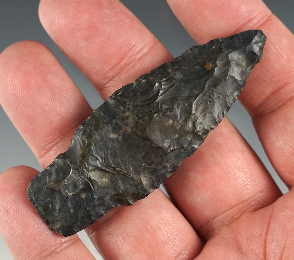 2 3/4" Adena made of Upper Mercer Flint. Found in Knox Co., Ohio. Ex. Don Beer.