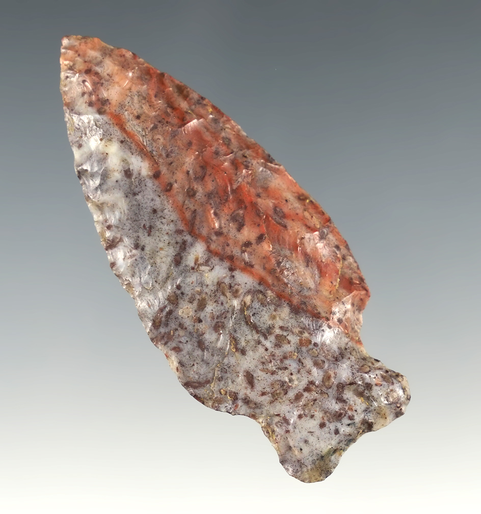 2 1/8" Highly colored red and maroon Jewel Flint Ridge Hopewell Point. Morrow Co., Ohio.