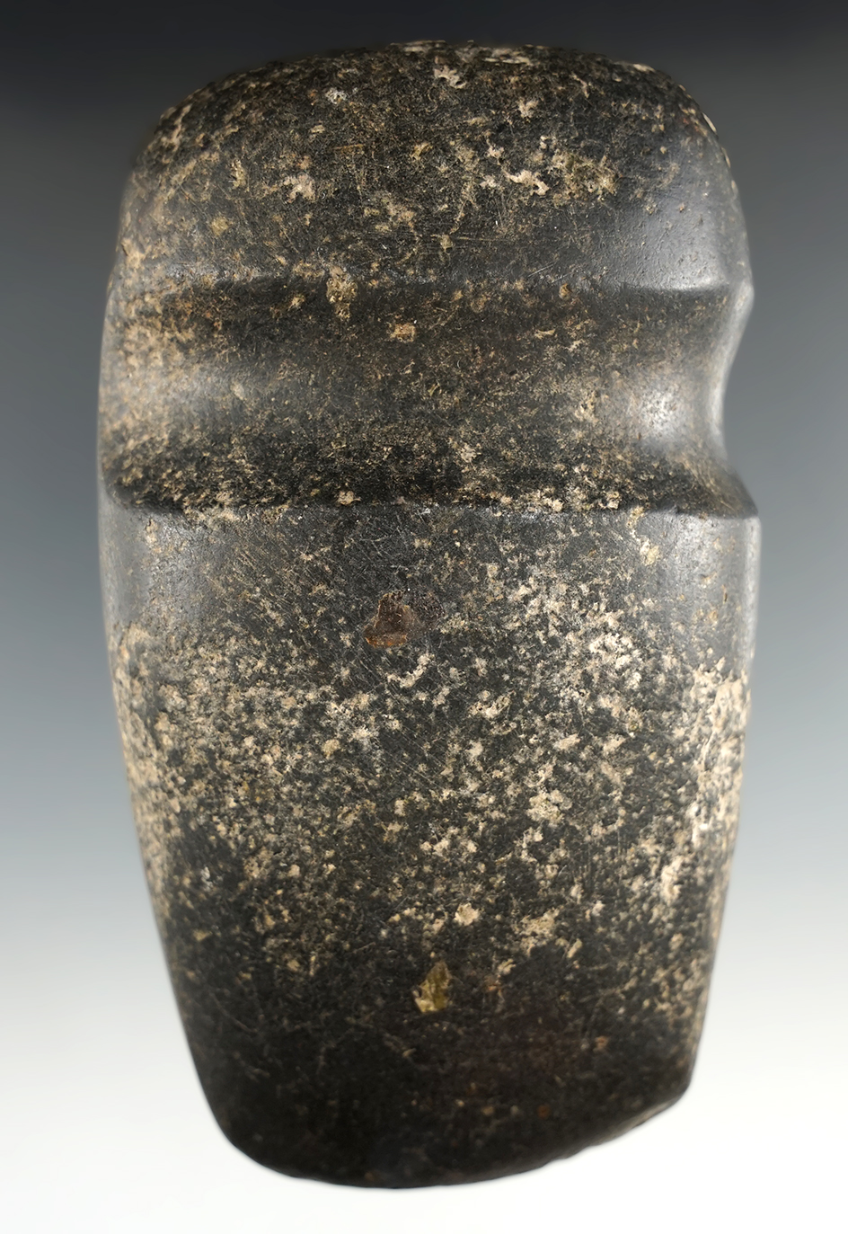 Nicely polished 4 5/8" long 3/4 grooved dense hardstone Archaic Axe found in Ohio.