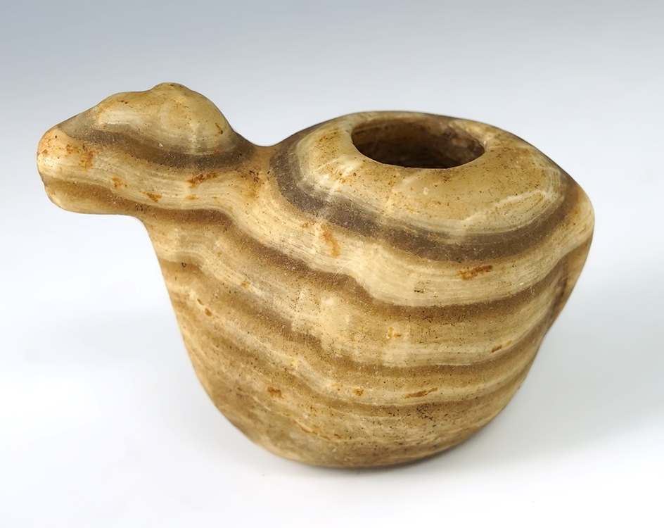 2 5/8" x 1 1/2" Canopa made from beautiful stone. Recovered in Pisac Valley, Peru.