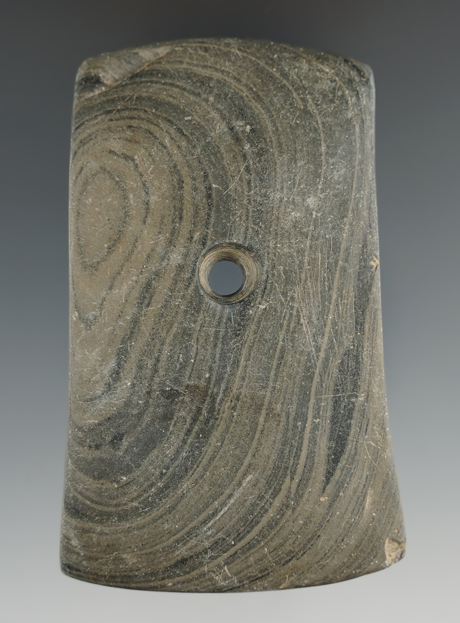 3 3/16" Beautifully Banded Slate Bell Pendant found in Ohio.