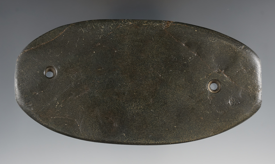4 15/16" Green Banded Slate Elliptical Gorget found in Richland Co., Ohio. COAs.