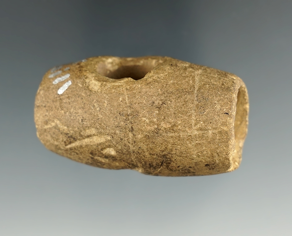 2" Engraved Sandstone Pipe. Ex. Bill Tiell Collection, Sale #591.