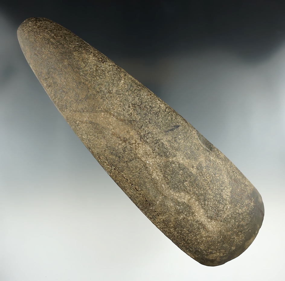 Exceptional and large 10 1/4" Stone Adze found in Galleria Co., Ohio, in excellent condition.