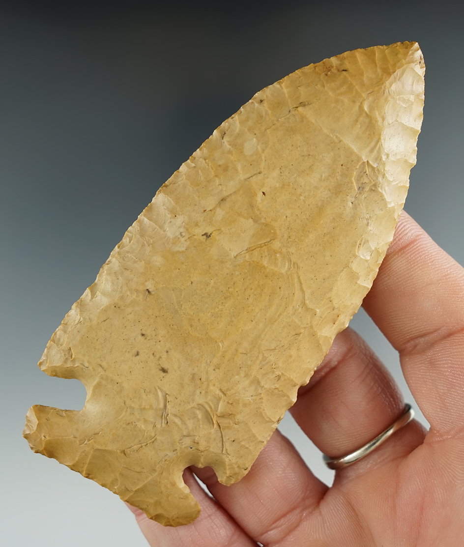 3 11/16" Thebes found in Fulton, Illinois. Ex. D. Morgan, George Hoke Collections. Jerry Dickey COA.