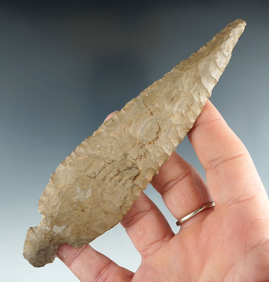 5 7/16" Early Ovoid/Perino Knife made from Ft Payne Chert with nice mineral deposits - Kentucky.