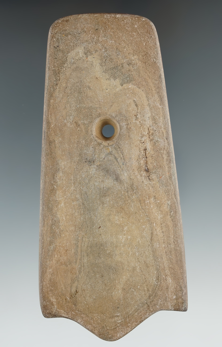 4 11/16" Hopewell Pentagonal Pendant made from Mottled Slate, found in Williams Co., Ohio.