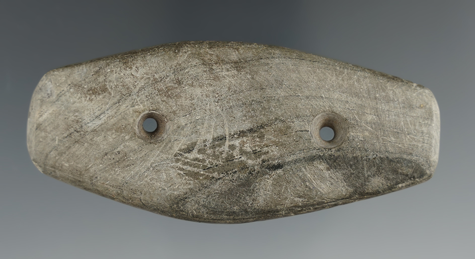 3 9/16" Expanded Center Hopewell Gorget made from Banded Glacial Slate found in Ohio.