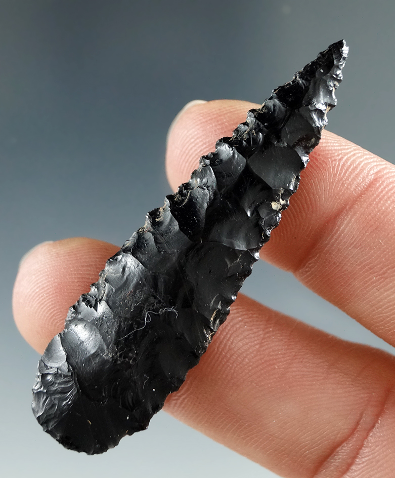 2" Cascade Serrated Leaf Blade made from Obsidian, found near the Columbia River.