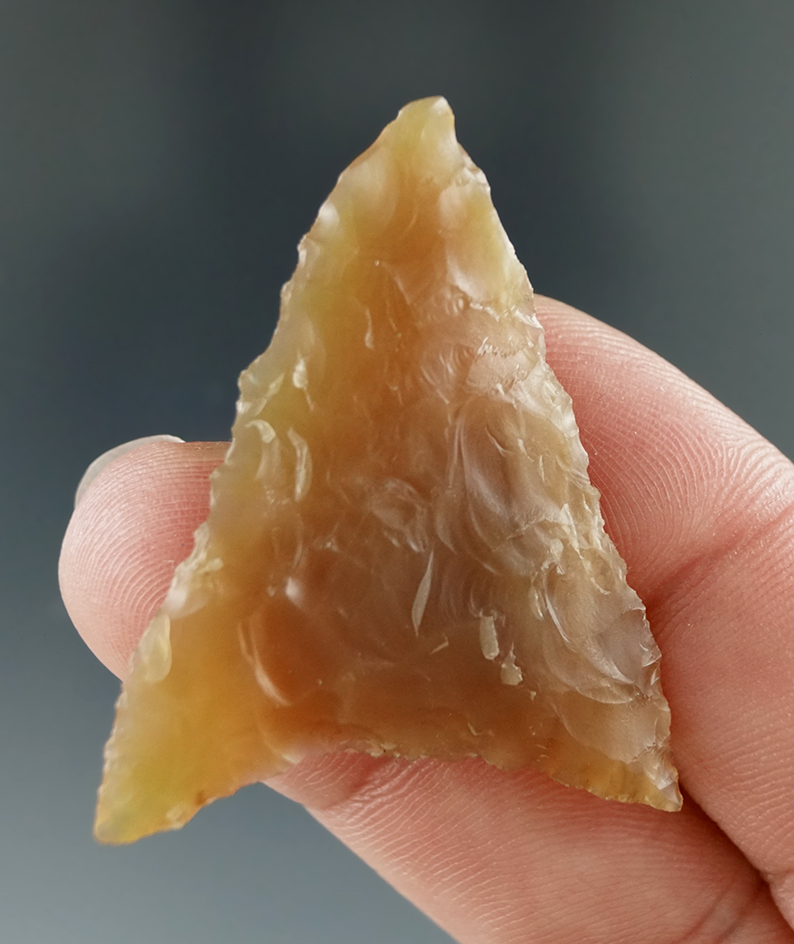 1 1/2" Mule Ear Knife made from Translucent Caramel Agate, found near the Columbia River.