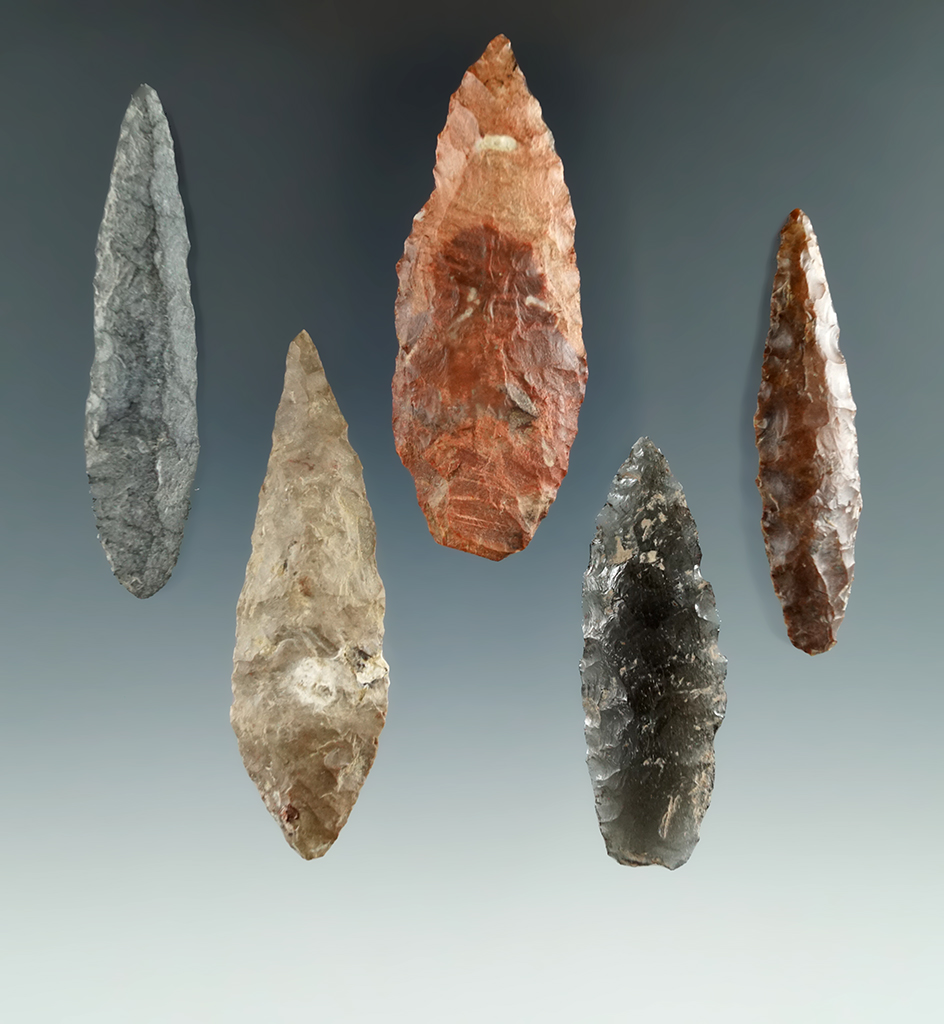 Group of Five Cascade Blades, longest is 2 1/4", found near the Columbia River.