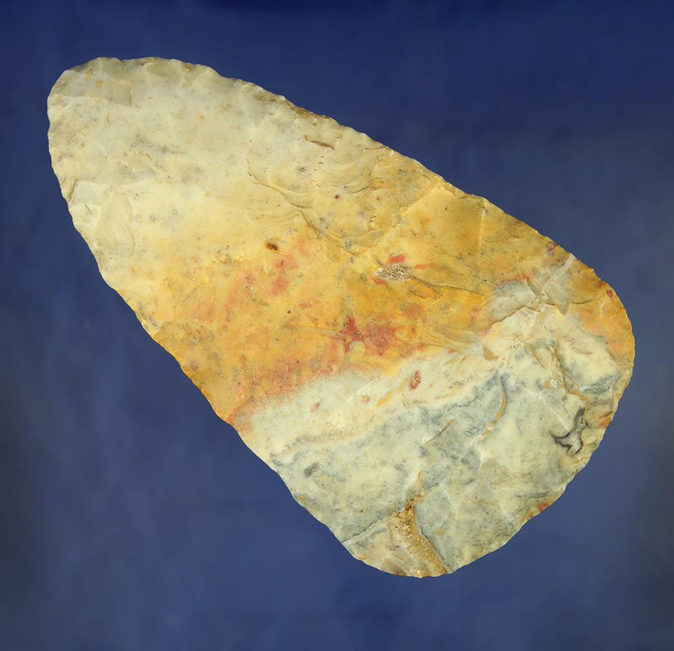 5 5/16" colorful Flint Ridge Flint Cache Blade - Fox Lake in Wayne Co.,  Ohio. Bennett COA.