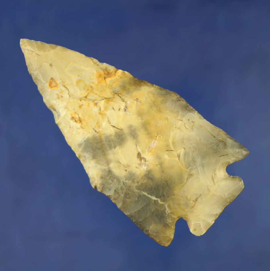 3 1/2" Archaic Pentagonal made from Nethers cream and gray Flint Ridge Flint. Bennett COA.