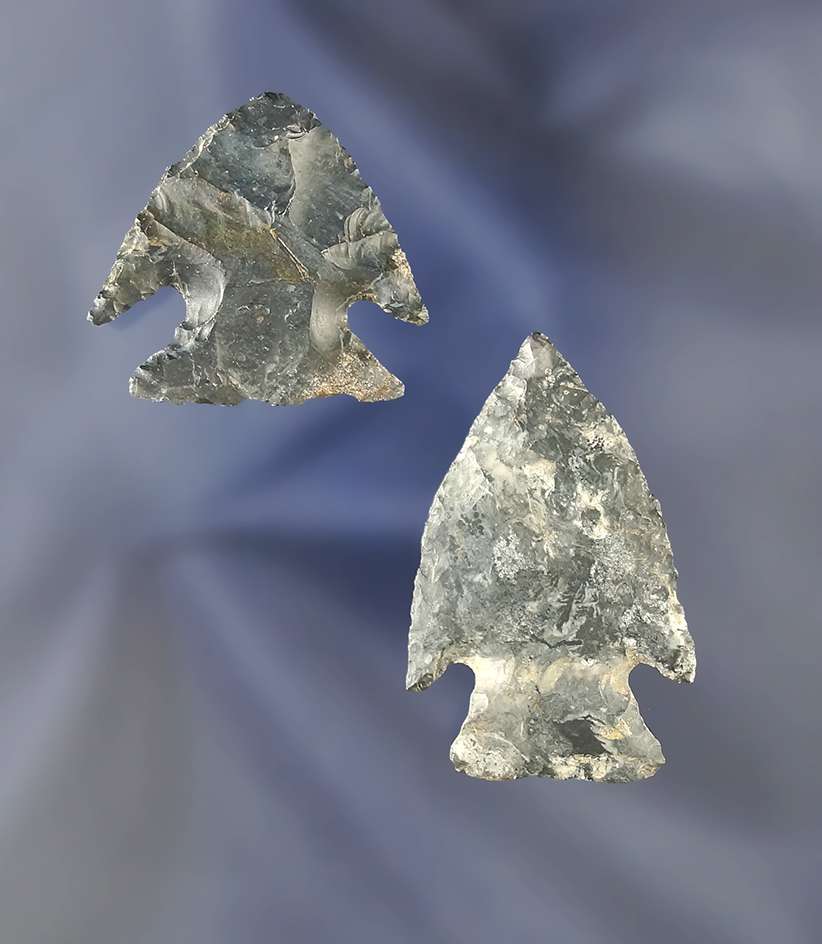 Pair of Intrusive Mound Points that are nicely made and found in Ohio. Largest is 1 5/8".