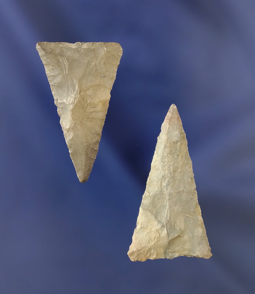 Pair of well made Madison Triangle Points found in Ohio, largest is 1 3/8".