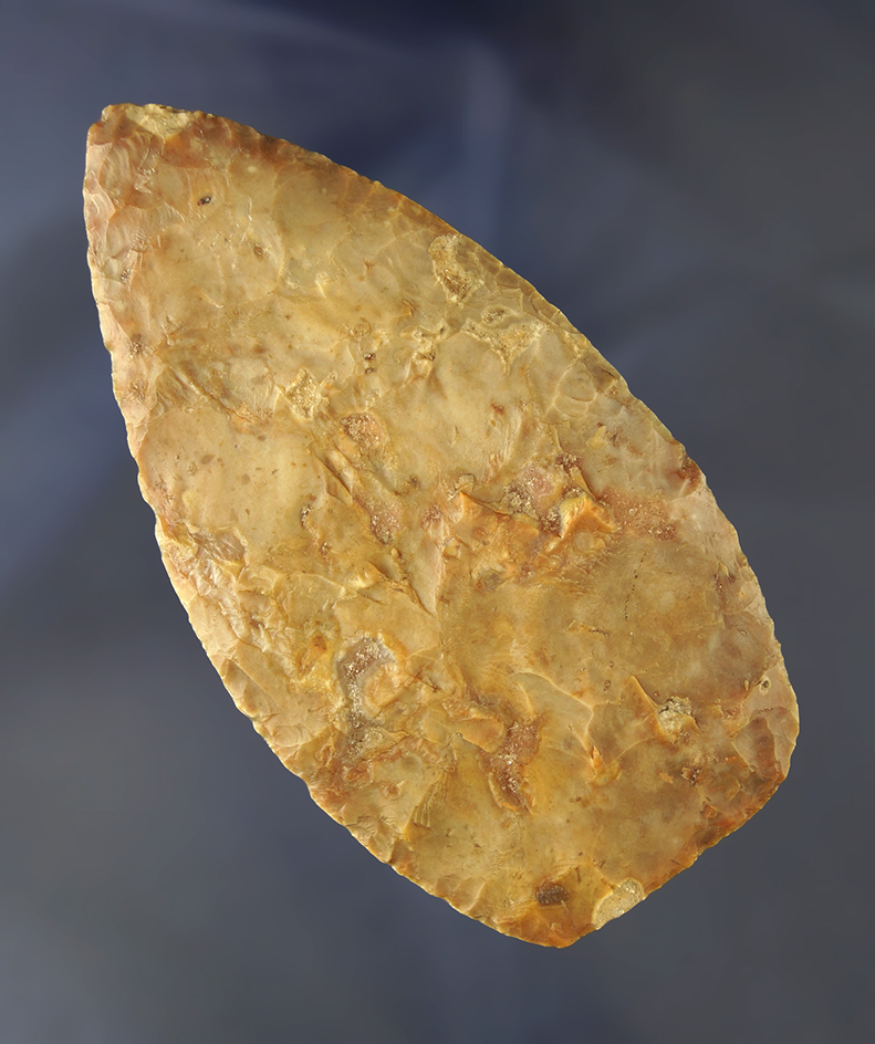 Large and nice! 5" Flint Ridge Flint Hopewell Blade found in Wood Co., Ohio. Bennett COA.