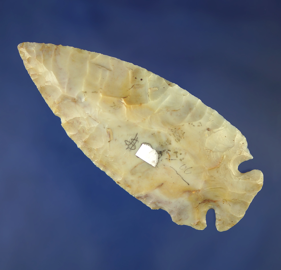 3 3/4" Flint Ridge Flint Dovetail found in Darke Co., Ohio. Ex. Von Hilliard Collection.  Dickey COA