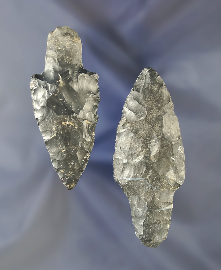 Pair of Upper Mercer Flint Adena Points found in Ashland Co., Ohio. Largest is 3 1/8". Ex. Jim Hawks