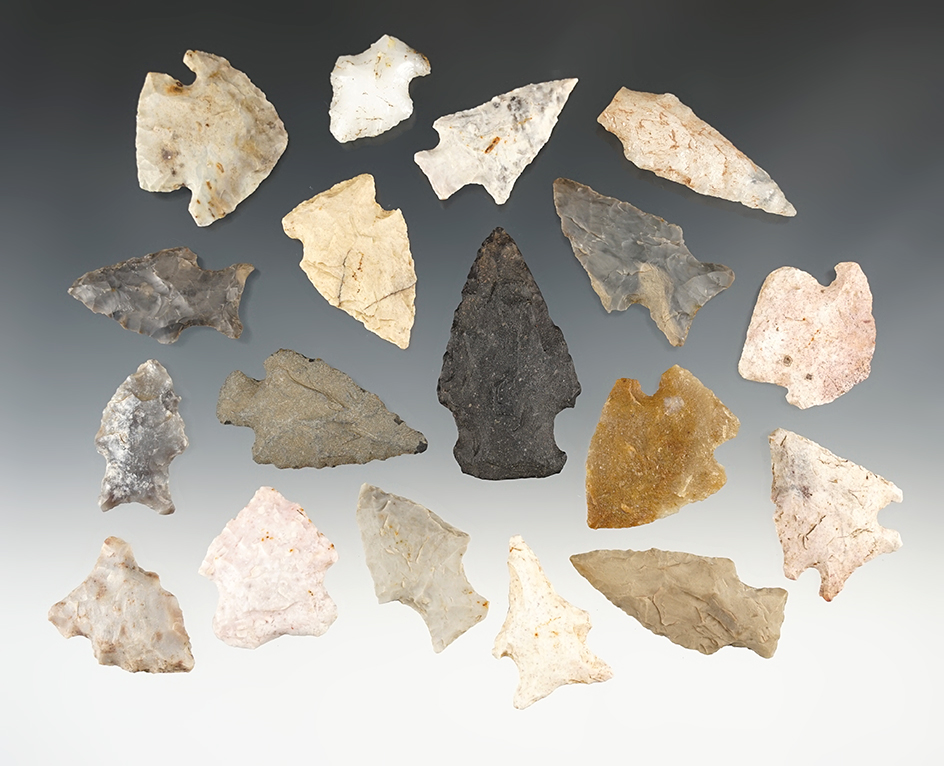 Set of 18 points found in various locations. Most are in good condition. The largest is 2 1/4".