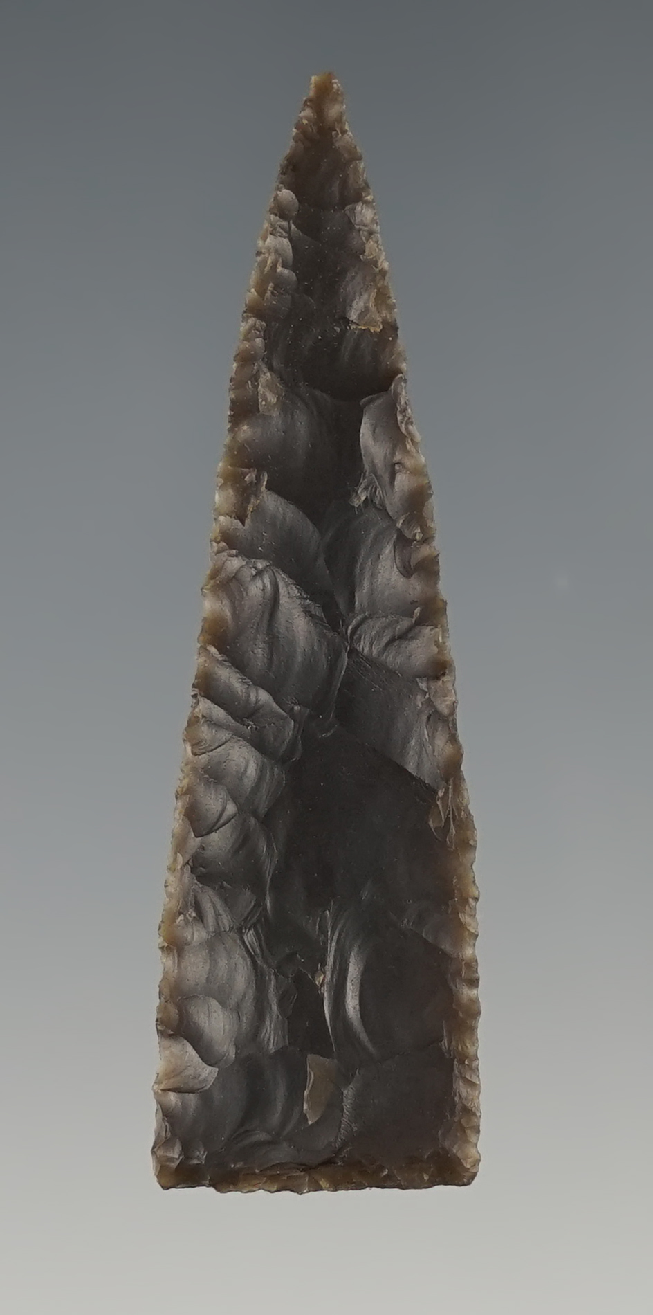 Killer flaking on this 1 7/8" Kentucky Triangle point. Exceptional example.