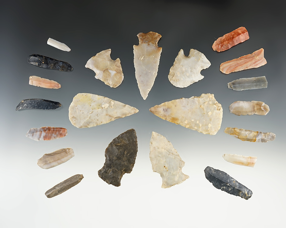 Group of 21 Hopewell artifacts found near Homer, Licking Co., Ohio. Largest is 2 1/2".